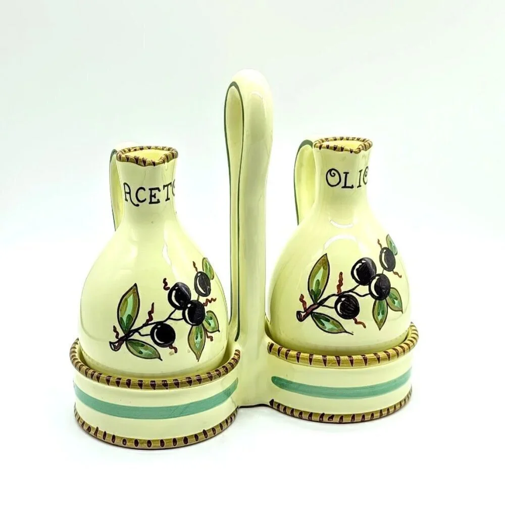 Sberna Deruta Italy Olive Oil & Vinegar Ceramic Serving Set